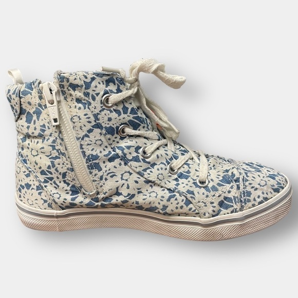 Floral High Top Inner Zip Sneakers High Top White Blue Size 1.5 Girl's - Picture 3 of 9
